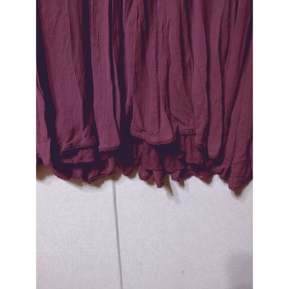 Free People Boho Tunic Top M Burgundy Embroidered Long Sleeve Peasant Blouse - Picture 10 of 10